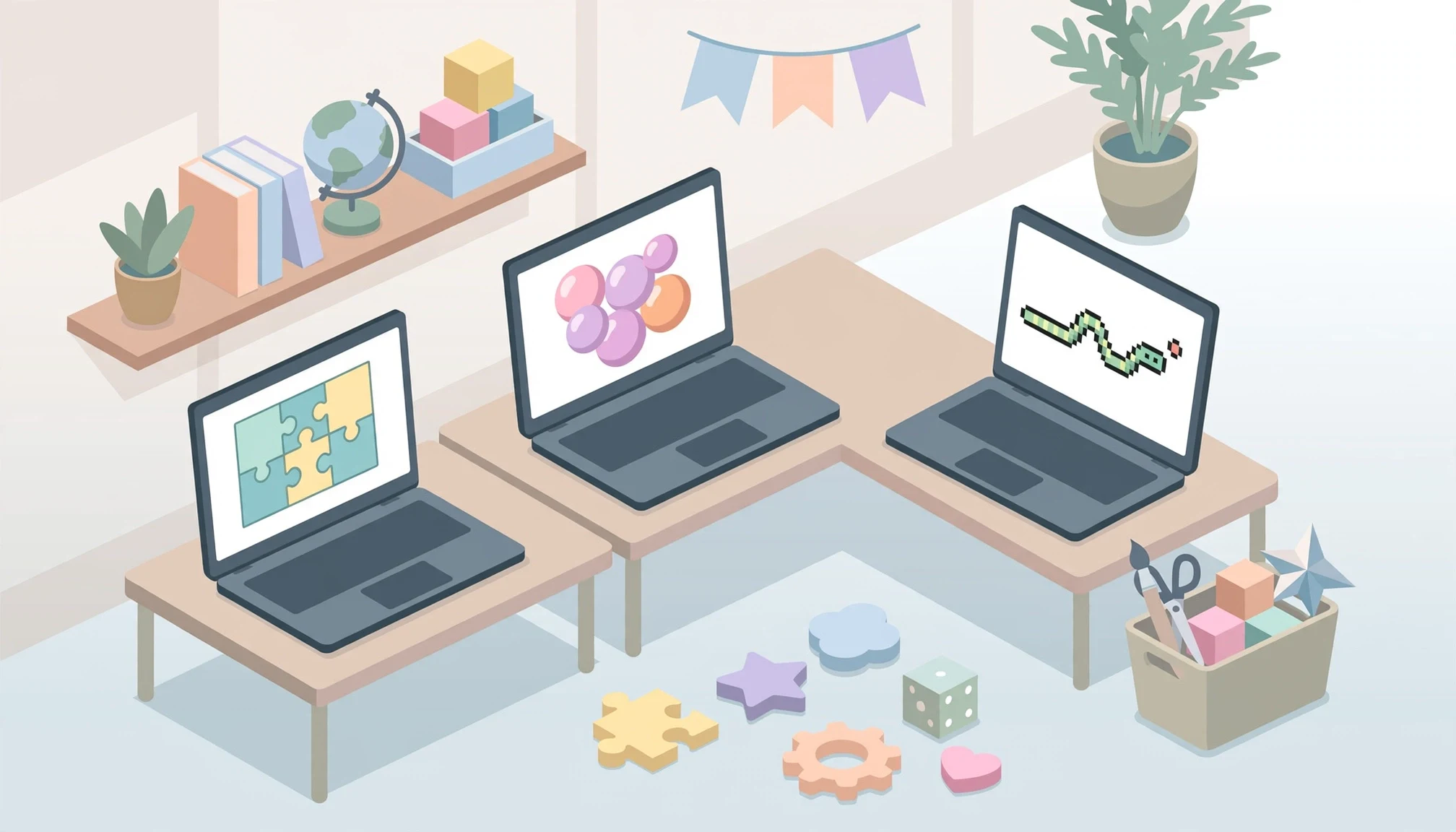 Ilustración isométrica de juegos casuales para chromebook
