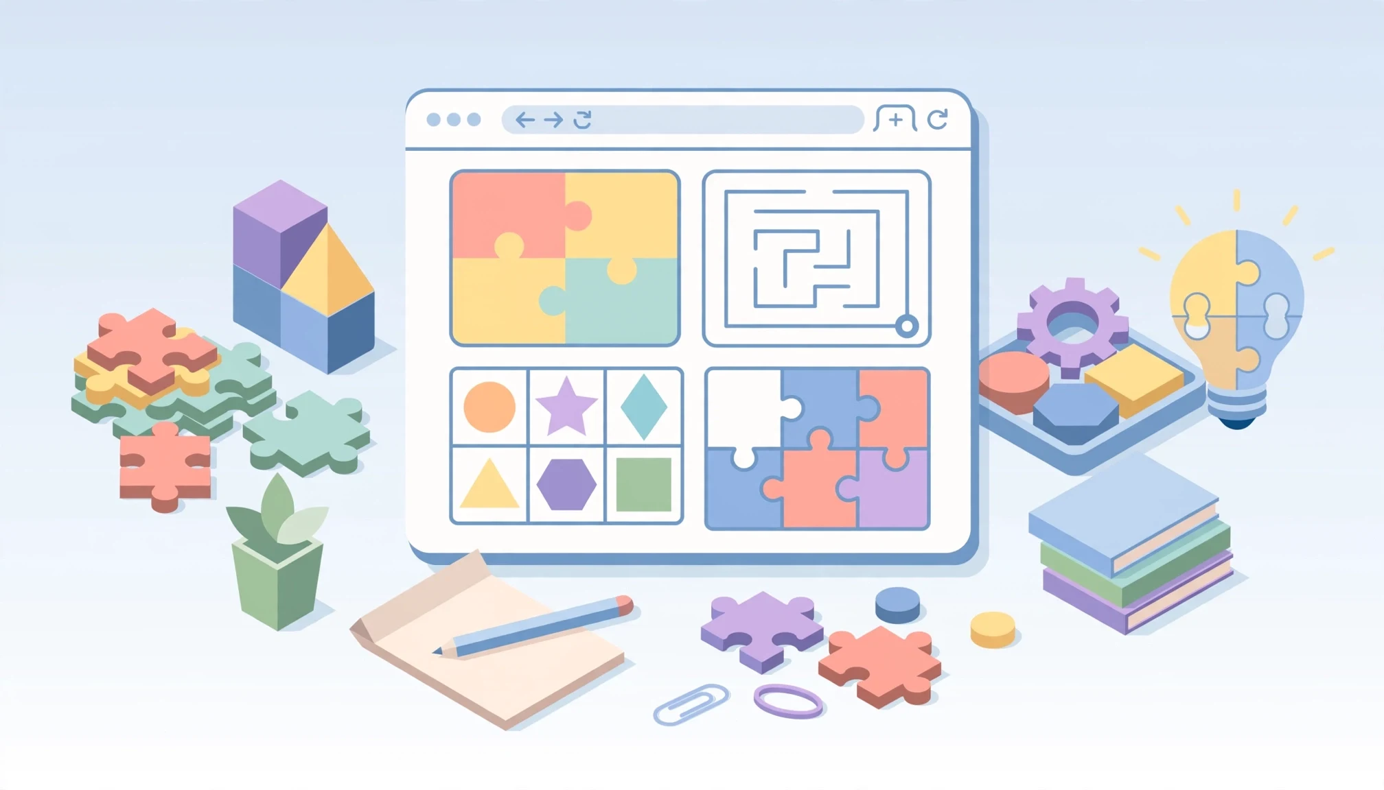 Ilustración isométrica de juegos de puzzle: entrena el cerebro